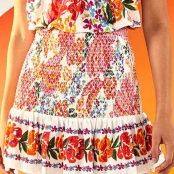 FARM RIO Spring Bananas Cotton Multicolor Smocked Mini Skirt XS $150 - Picture 1 of 9